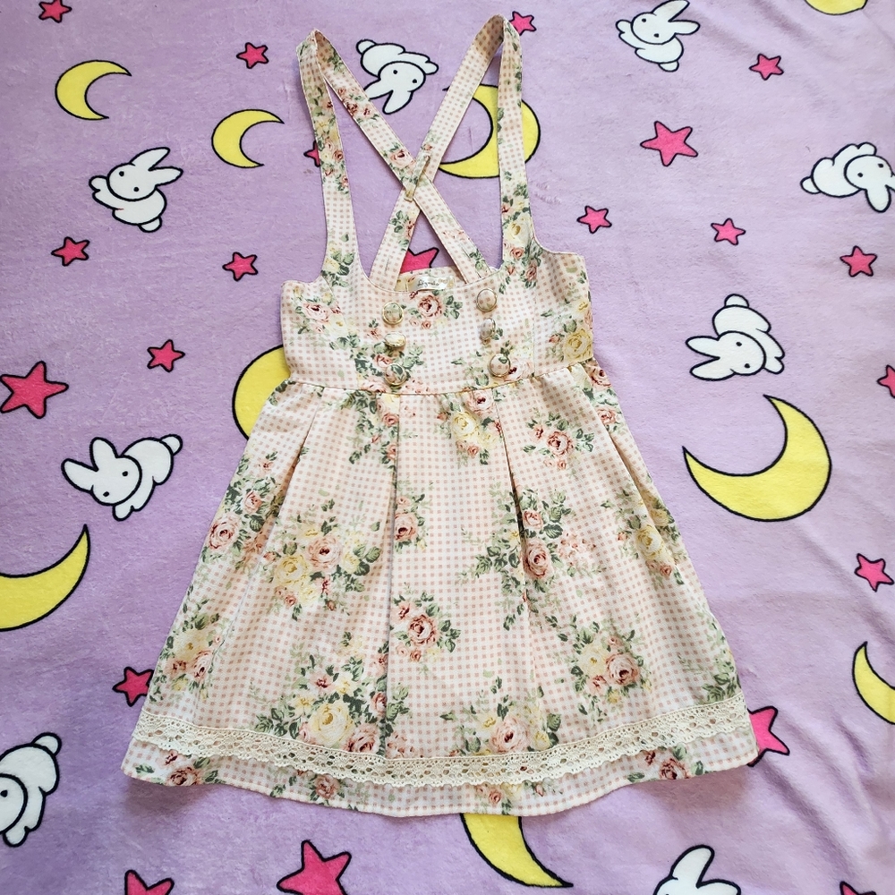LIZ LISA Pink Floral Suspender Skirt